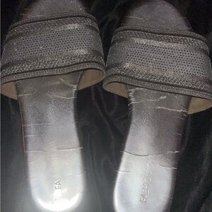 Fashion Nova Glittery Silver Slide Sandals